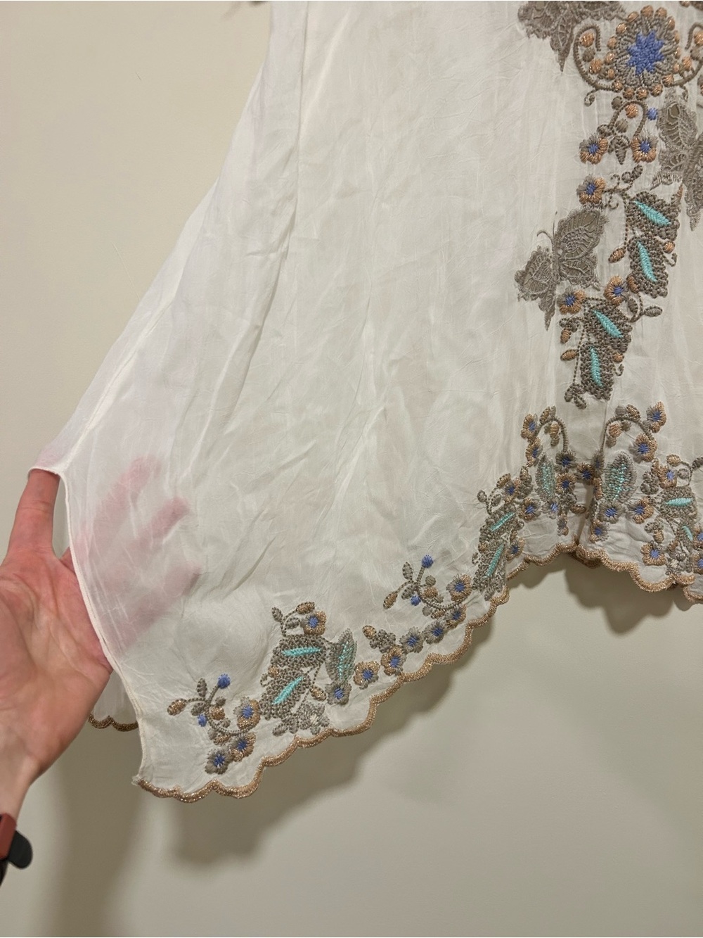 Johnny Was Monarch Embroidered Semi Sheer Tunic White & Teal Size Large - Picture 3 of 7